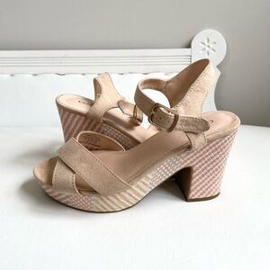 NEUTRAL TAN NUDE BEIGE FAUX LEATHER OPEN TOE SANDAL CHUNKY HEEL ANKLE STRAP